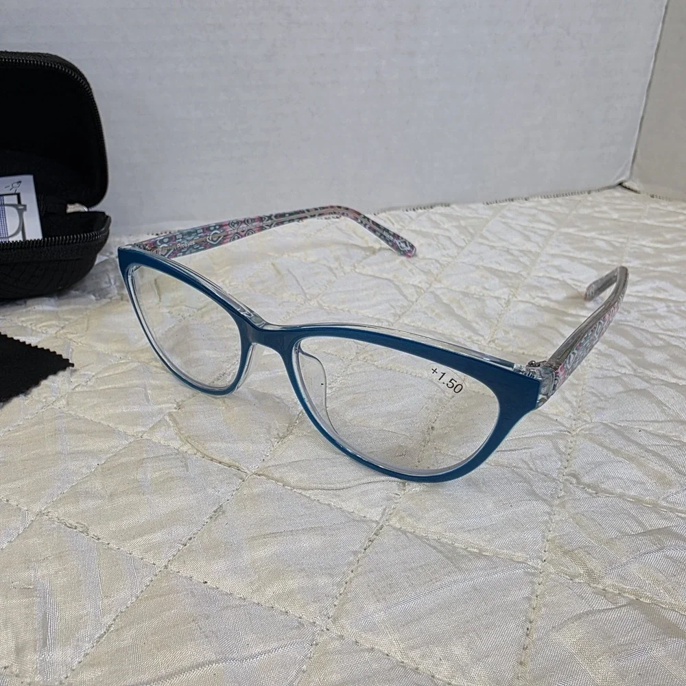 ProEyes Aries Progressive Multifocal Reading Glasses Cat Eye Blue Aztec Frame